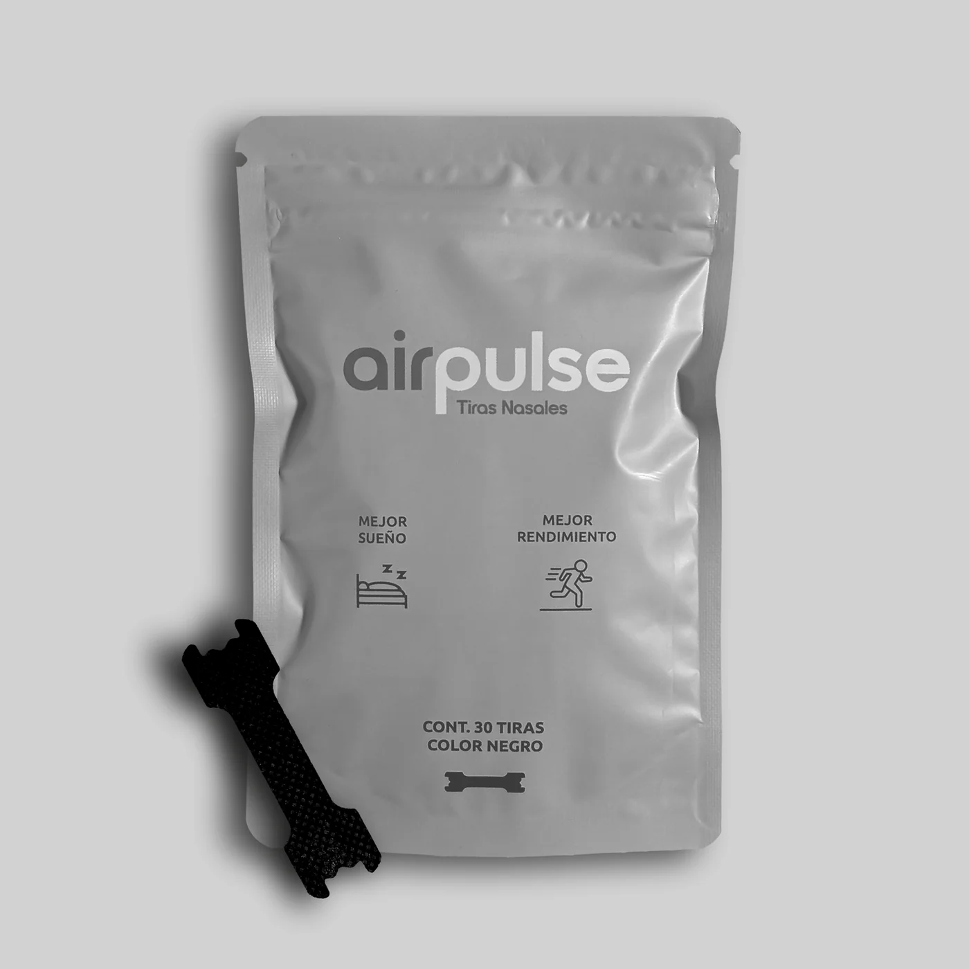 Bolsa de 30 tiras nasales Airpulse con una tira negra al frente